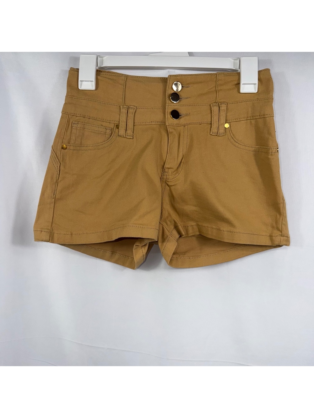 Flamingo Women’s Small Tan High Waist Triple Button Stretch Shorts
